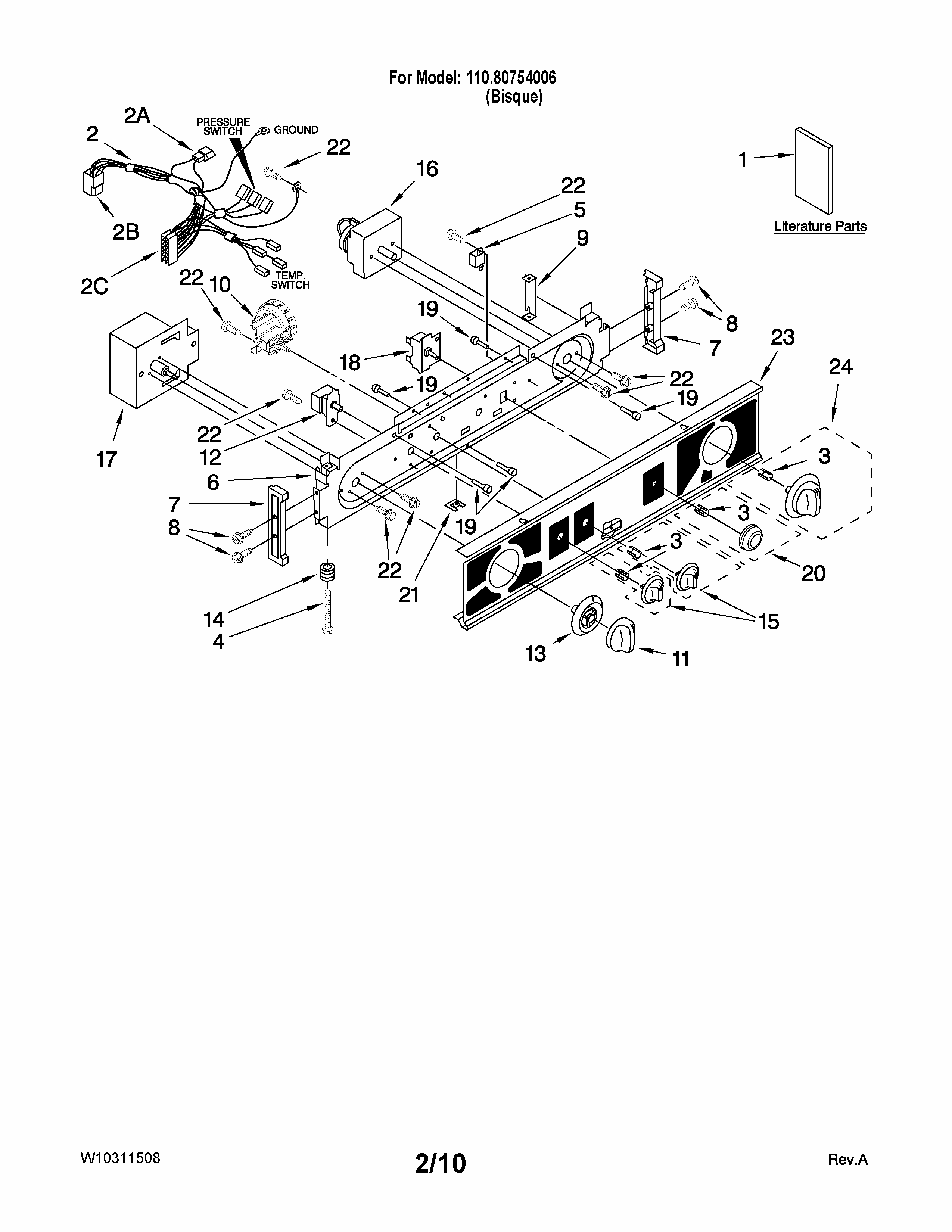 Washer/dryer Control Panel Parts Diagram and Parts List for 11080754006  Kenmore Washer Dryer Combo