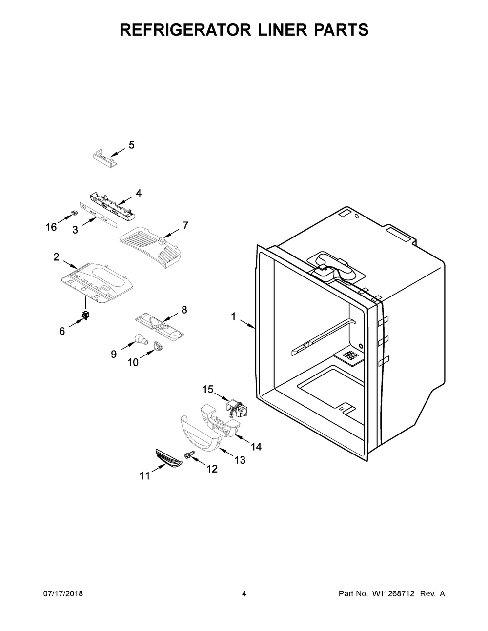 Refrigerator Liner Parts Diagram and Parts List for WRF535SMHZ01  Whirlpool Refrigerator