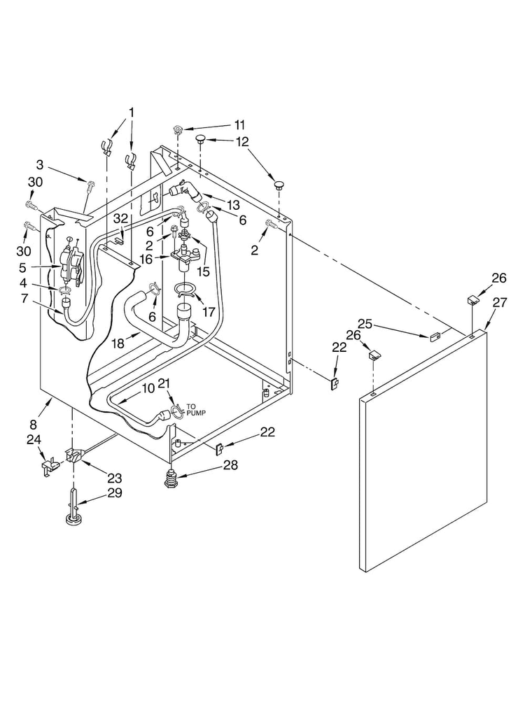 Washer Cabinet Parts Diagram and Parts List for 11088752796  Kenmore Washer Dryer Combo