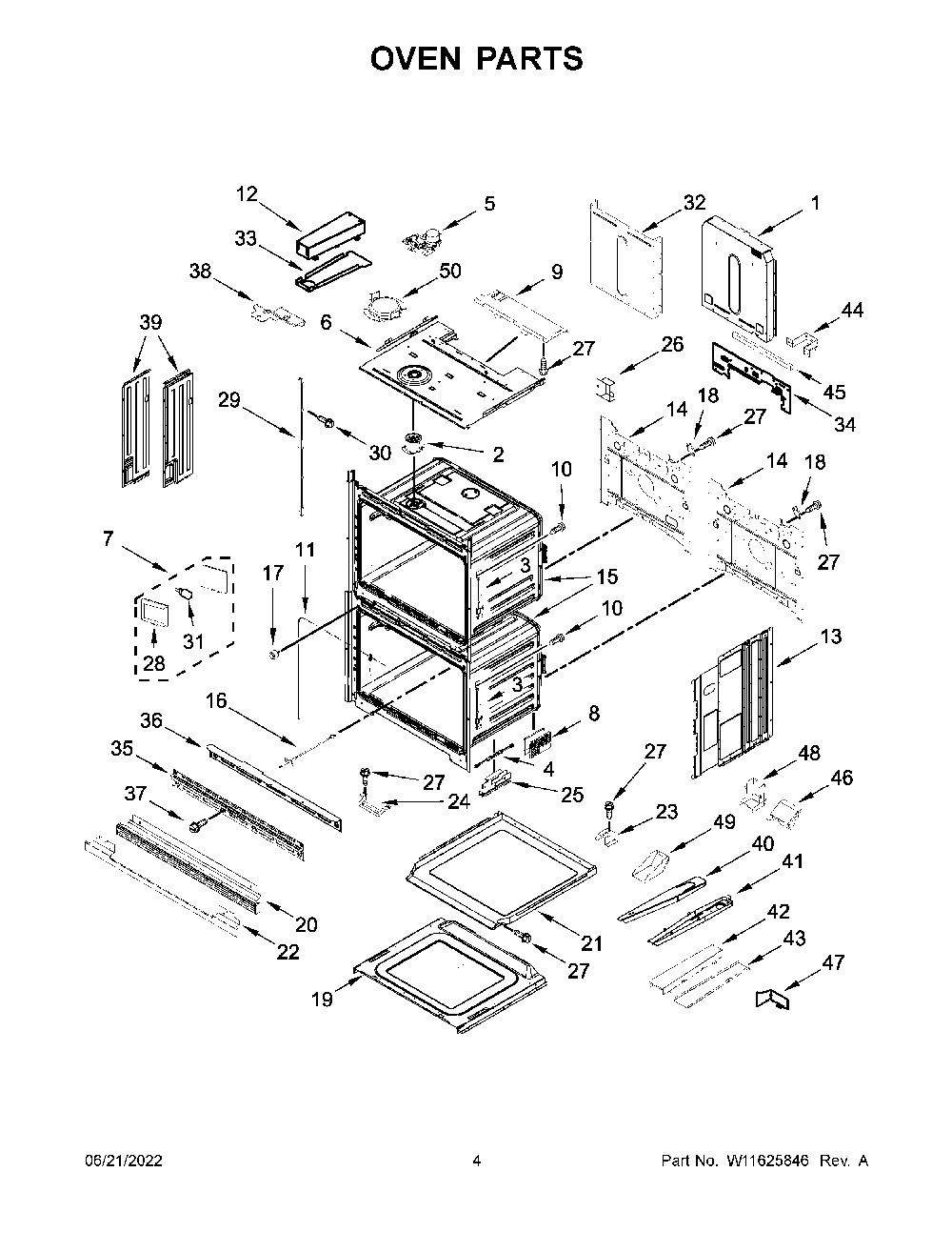 Oven Parts Diagram and Parts List for KODE900HSS20  KitchenAid Wall Oven