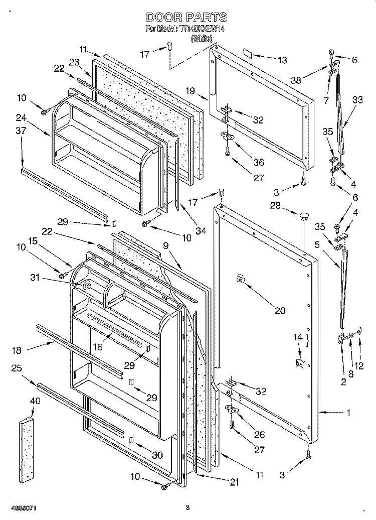 DOOR Diagram and Parts List for TT14DKXEW14  Estate Refrigerator