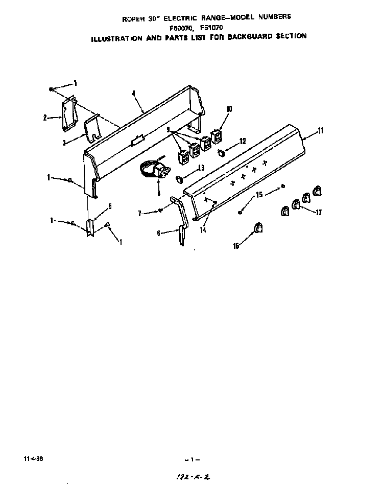 Backguard Diagram and Parts List for F5107*0  Roper Range