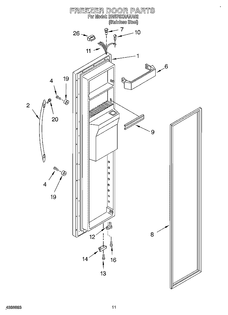 FREEZER DOOR Diagram and Parts List for BRS70XRANA02  Whirlpool Refrigerator