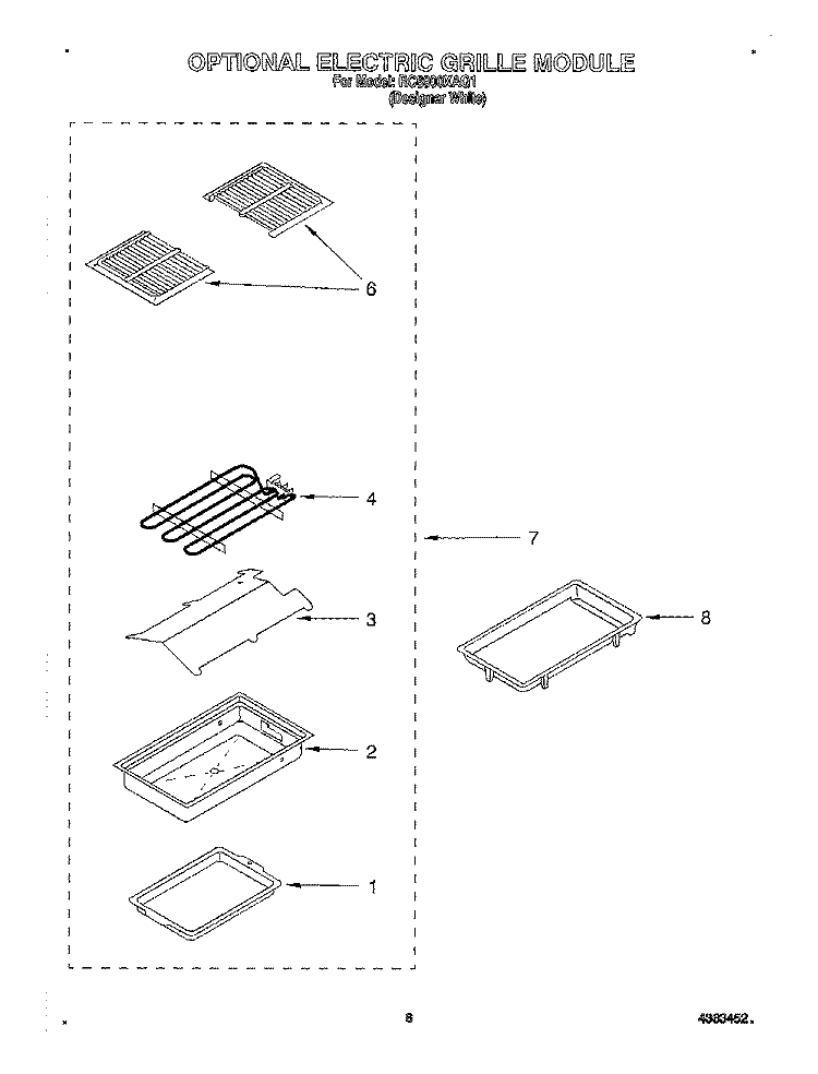 OPTIONAL ELECTRIC GRILLE MODULE Diagram and Parts List for RC8900XAQ1  Whirlpool Cooktop