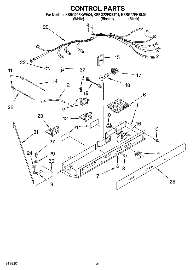 CONTROL, OPTIONAL Diagram and Parts List for KSRG22FKBL04  KitchenAid Refrigerator