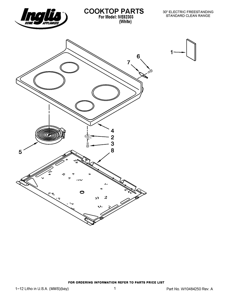 COOKTOP PARTS Diagram and Parts List for IVE82303  Inglis Range