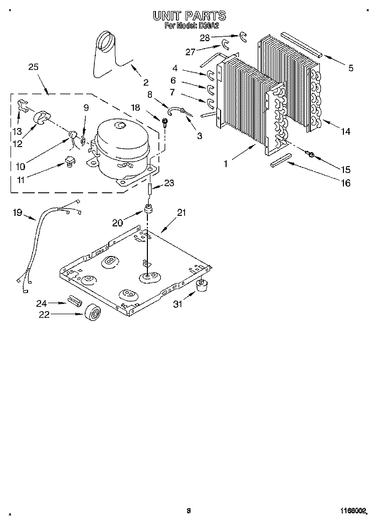 UNIT Diagram and Parts List for D30A2  Whirlpool Dehumidifier