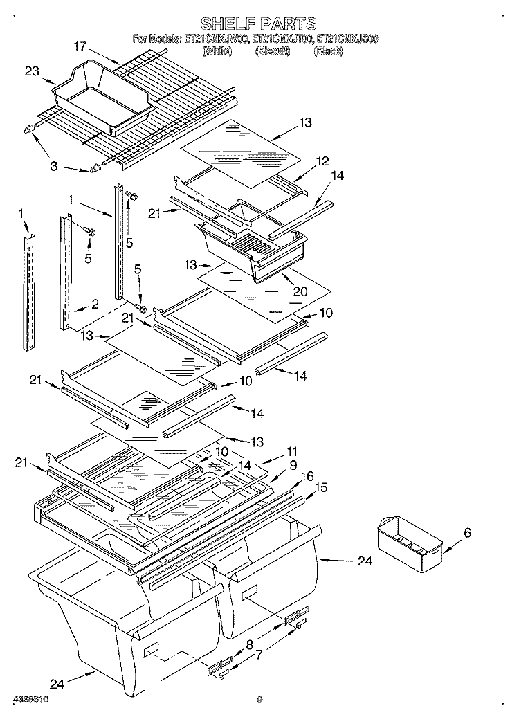 SHELF Diagram and Parts List for ET21CMXJB00  Whirlpool Refrigerator