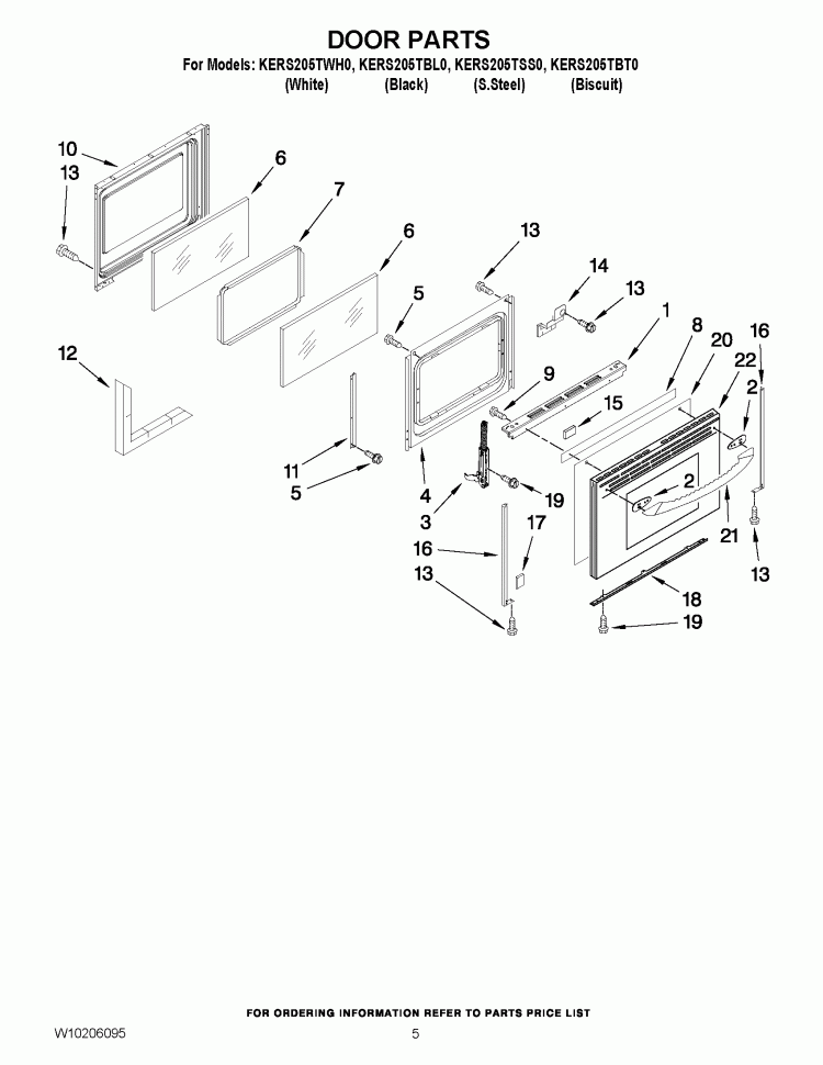DOOR PARTS Diagram and Parts List for KERS205TBT0  KitchenAid Range