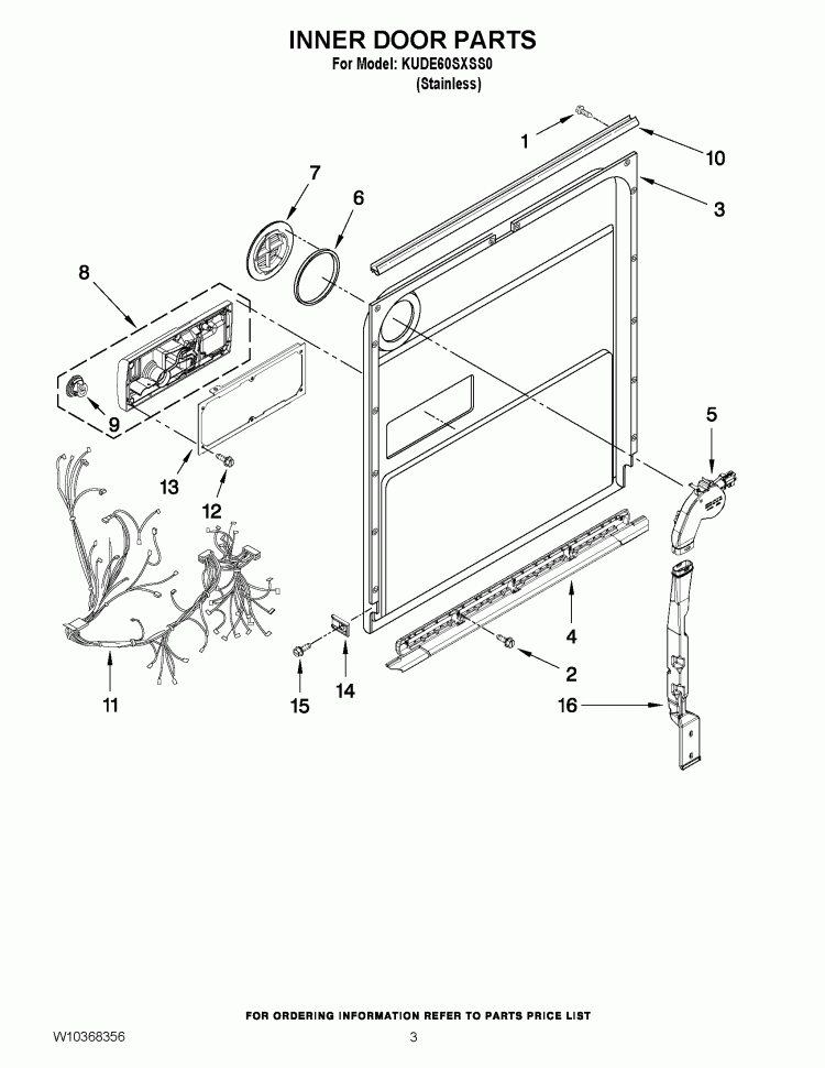 INNER DOOR PARTS Diagram and Parts List for KUDE60SXSS0  KitchenAid Dishwasher