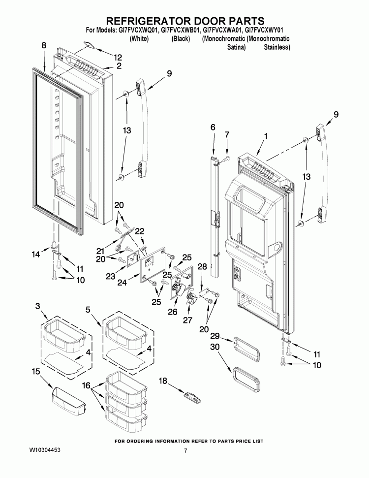 REFRIGERATOR DOOR PARTS Diagram and Parts List for GI7FVCXWY01  Whirlpool Refrigerator