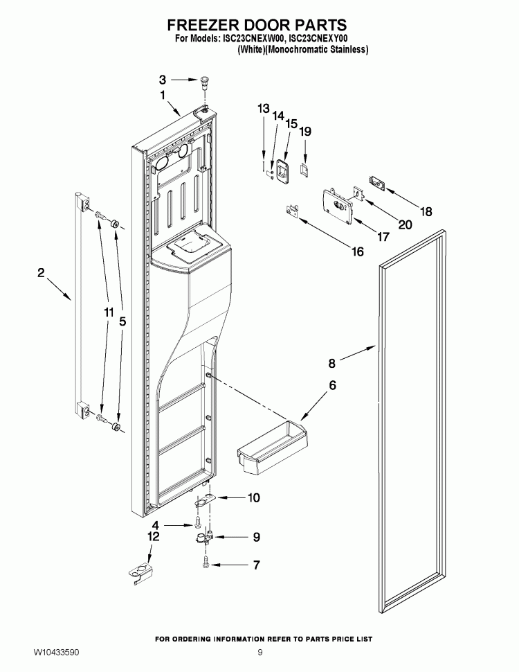 FREEZER DOOR PARTS Diagram and Parts List for ISC23CNEXW00  Whirlpool Refrigerator