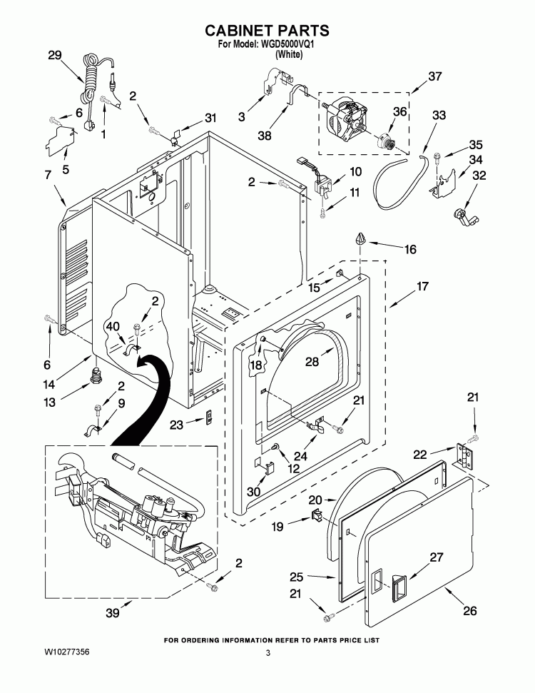 CABINET PARTS Diagram and Parts List for WGD5000VQ1  Whirlpool Dryer