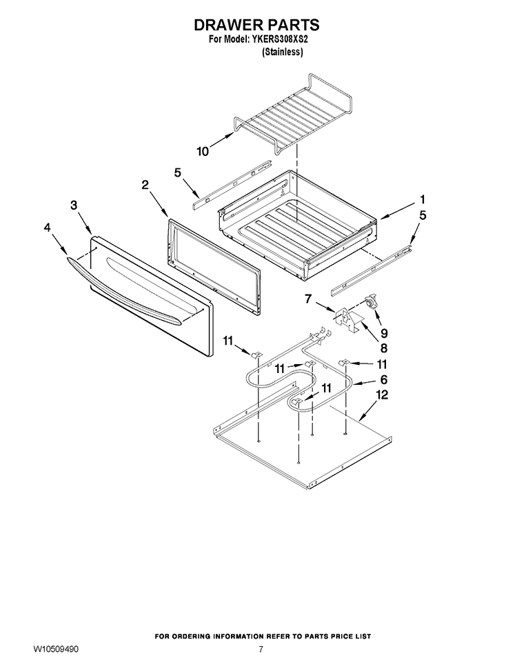 DRAWER PARTS Diagram and Parts List for YKERS308XS2  KitchenAid Range