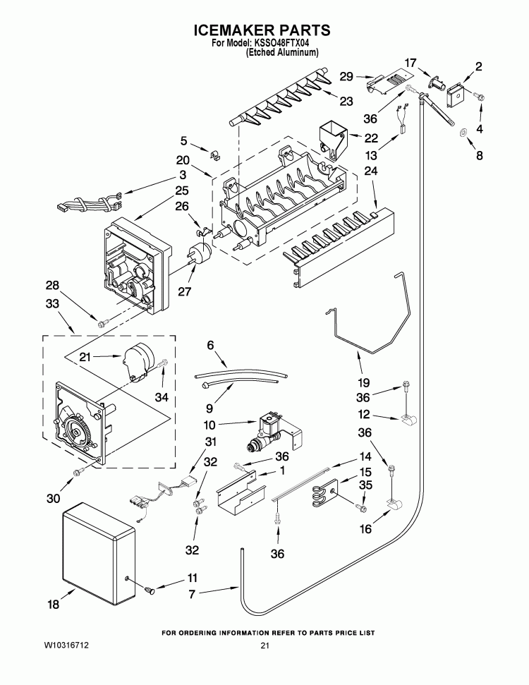 ICEMAKER PARTS Diagram and Parts List for KSSO48FTX04  KitchenAid Refrigerator