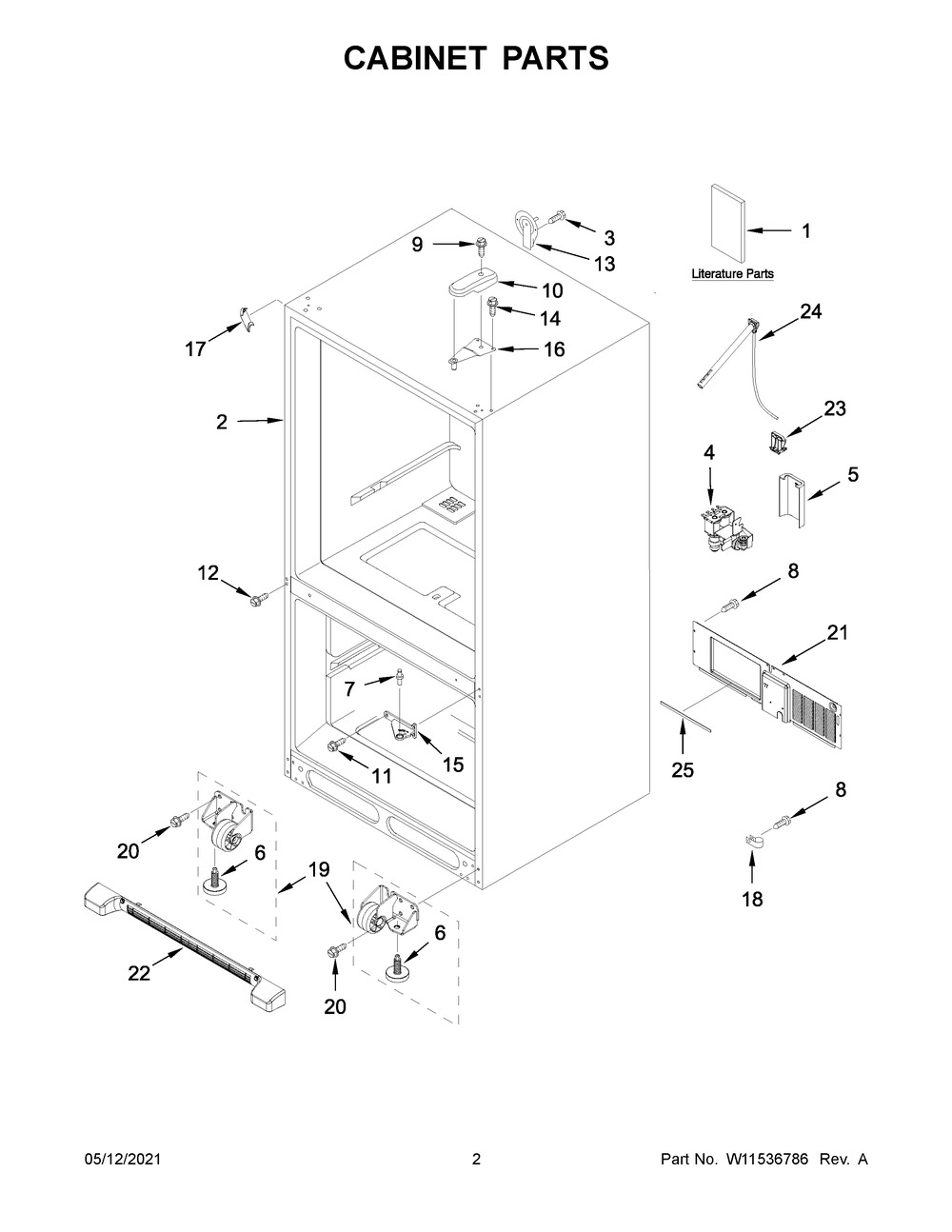 Cabinet Parts Diagram and Parts List for MBF1958FEZ06  Whirlpool Refrigerator