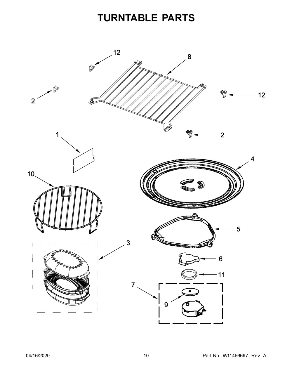 Turntable Parts Diagram and Parts List for YWMH76719CB4  Whirlpool Microwave Oven Combo