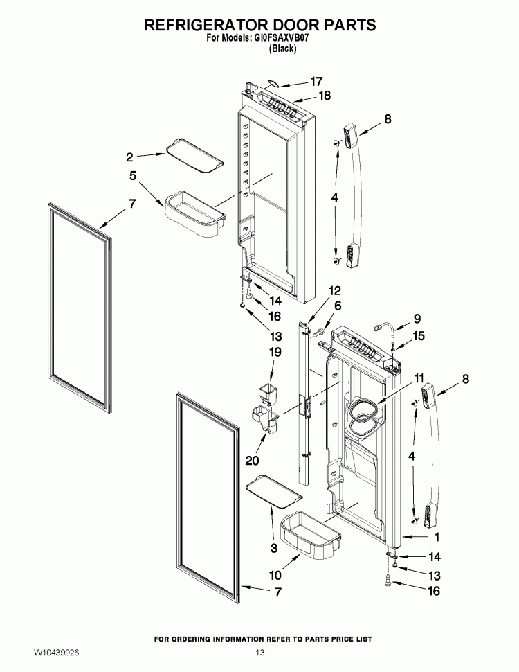 REFRIGERATOR DOOR PARTS Diagram and Parts List for GI0FSAXVB05  Whirlpool Refrigerator