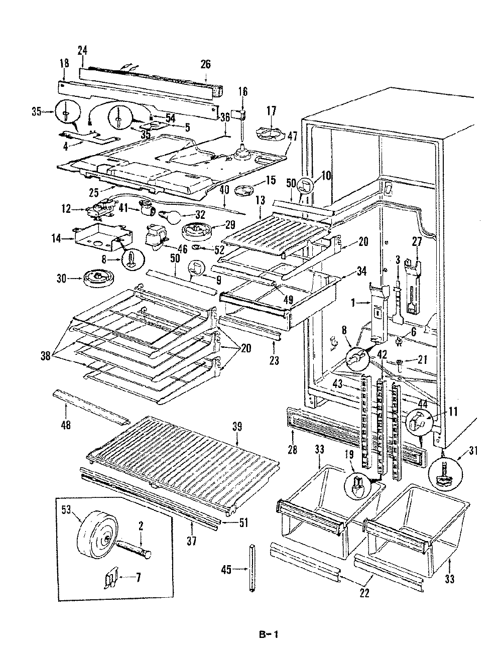 03 - Fresh Food Compartment Diagram and Parts List for RNB23EA-3A  Whirlpool Refrigerator
