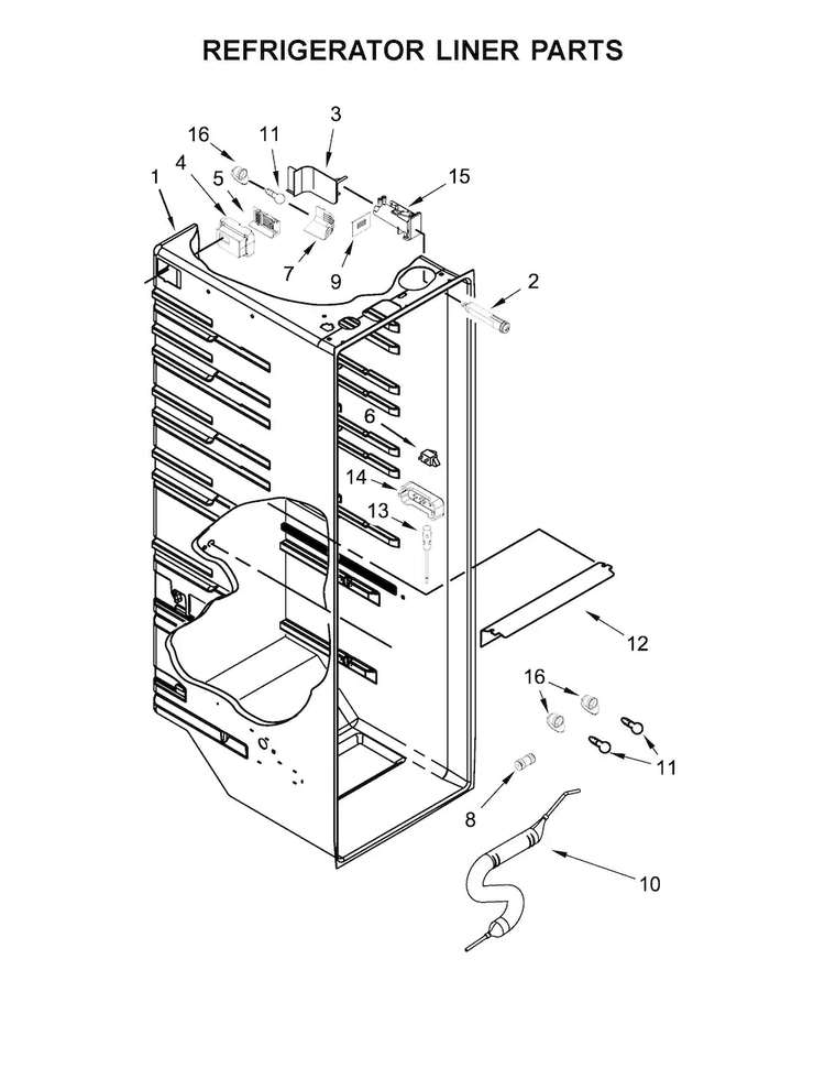 Refrigerator Liner Parts Diagram and Parts List for WRS571CIDM01  Whirlpool Refrigerator