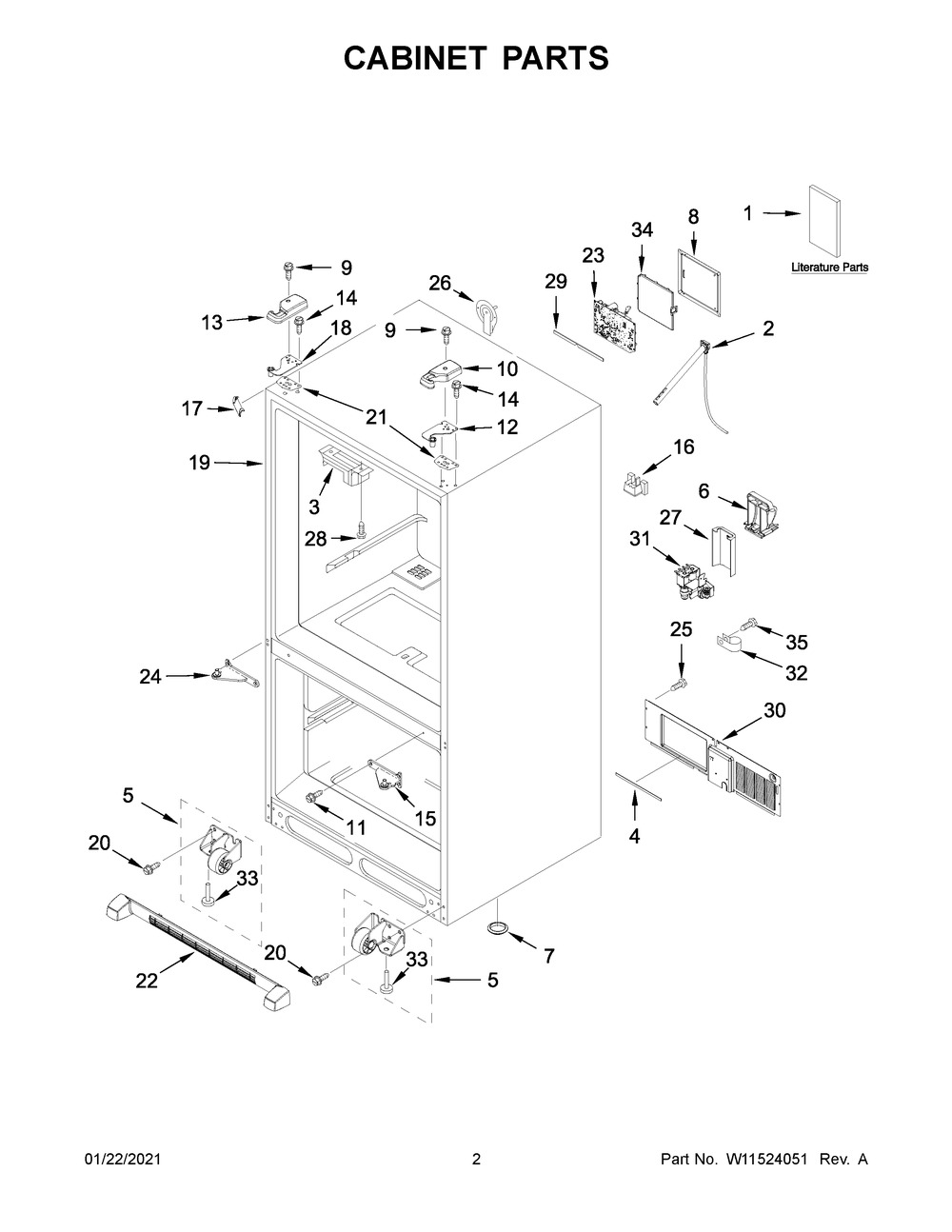 Cabinet Parts Diagram and Parts List for KRFC300EBS02  Whirlpool Refrigerator