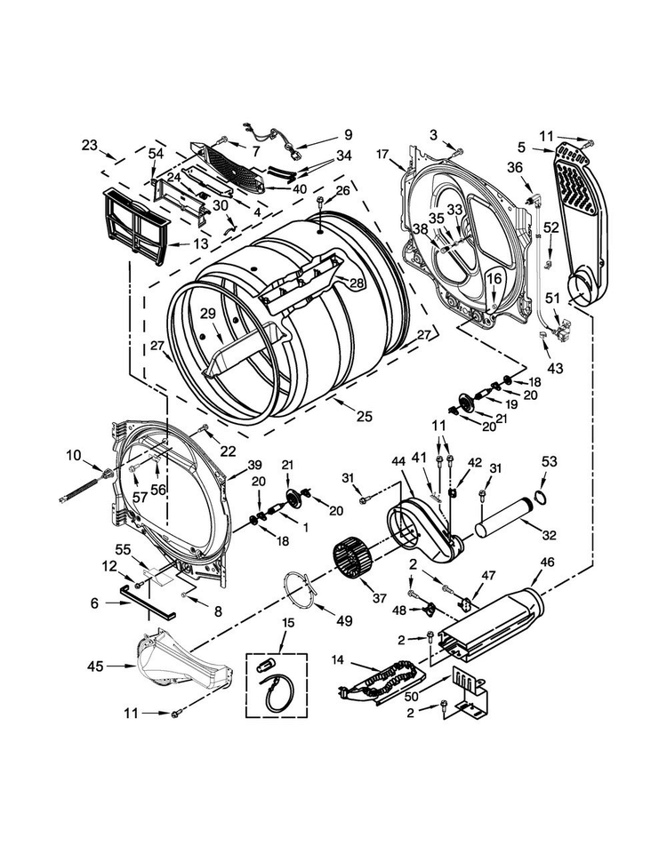 Bulkhead Parts Diagram and Parts List for WED9500EW0  Whirlpool Dryer