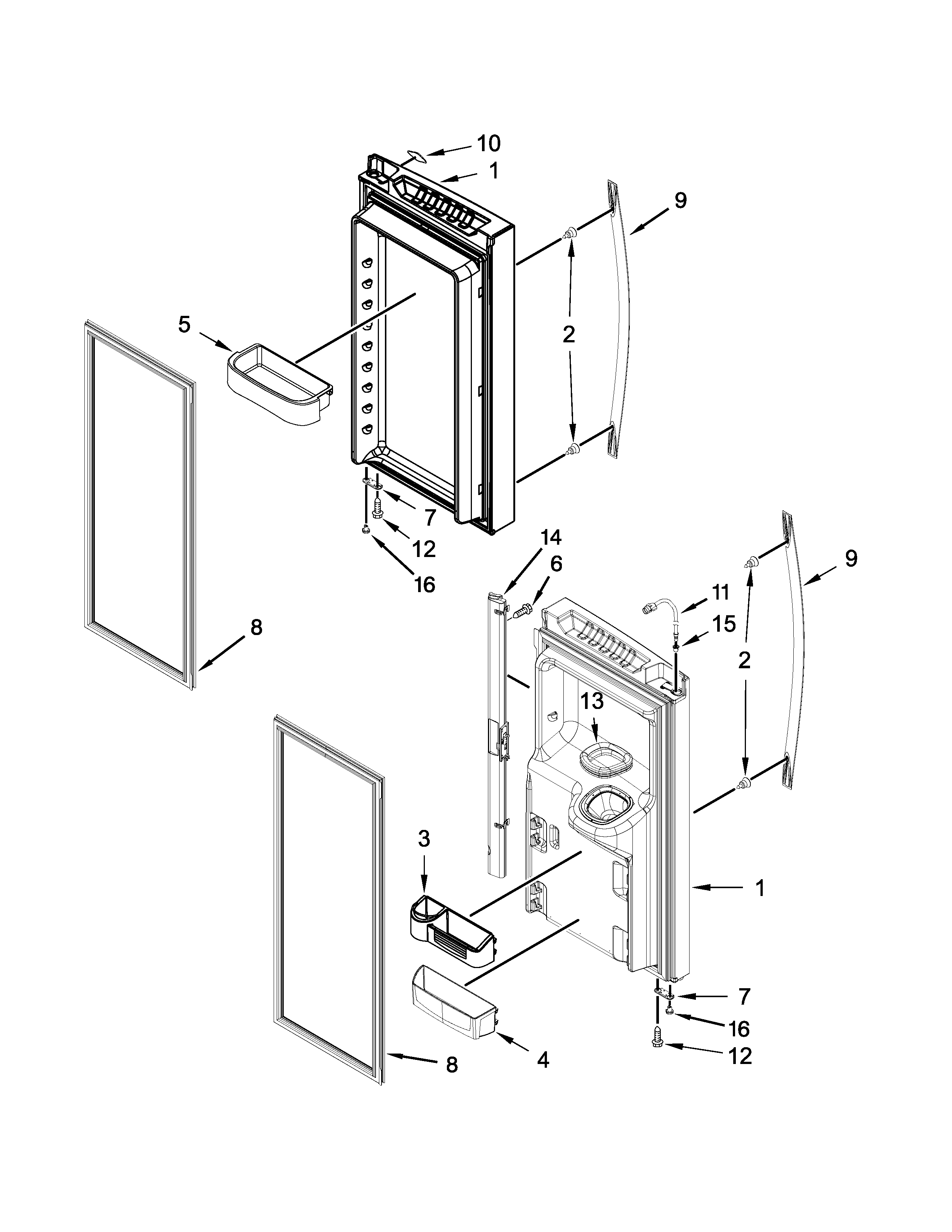 Refrigerator Door Parts Diagram and Parts List for WRF555SDFZ00  Whirlpool Refrigerator