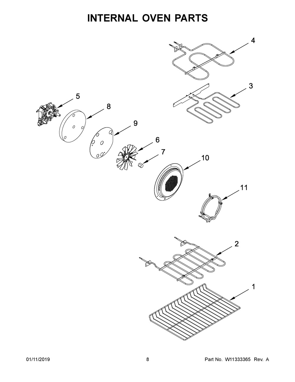 Internal Oven Parts Diagram and Parts List for YWGE745C0FS1  Whirlpool Range