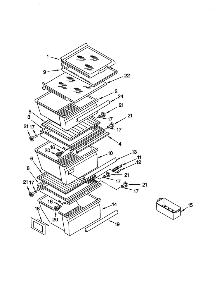 Refrigerator Shelf Diagram and Parts List for GD22DFXFT0  Whirlpool Refrigerator