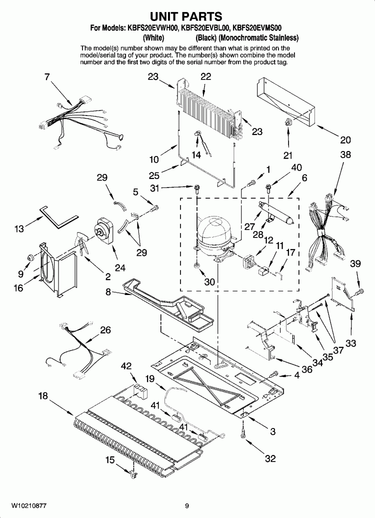 UNIT PARTS Diagram and Parts List for KBFS20EVWH00  KitchenAid Refrigerator