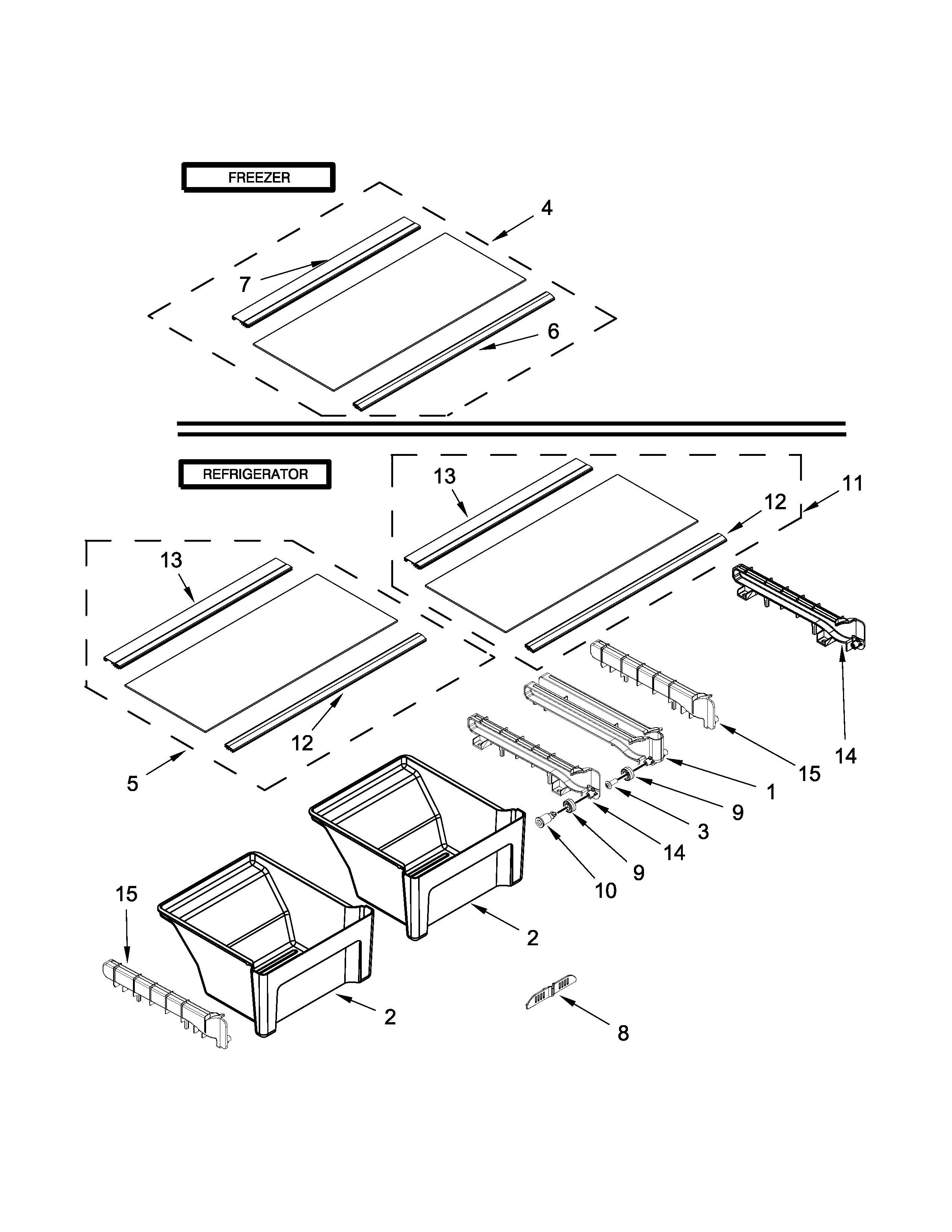 Shelf Parts Diagram and Parts List for IK8FXNGFDM01  Whirlpool Refrigerator
