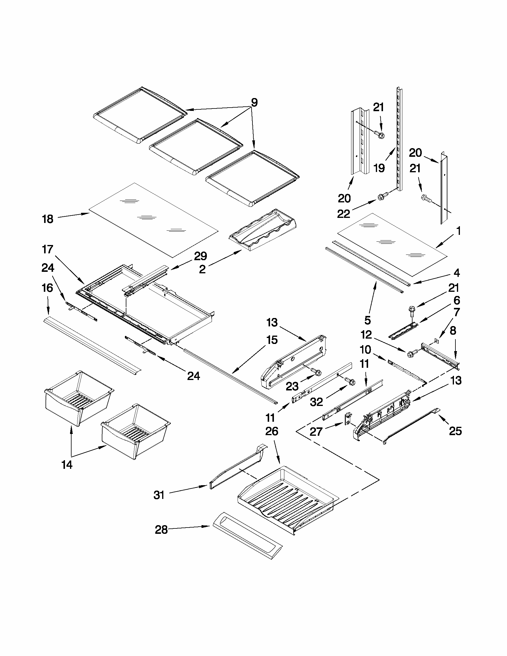 Shelf Parts Diagram and Parts List for 59679243013  Kenmore Refrigerator