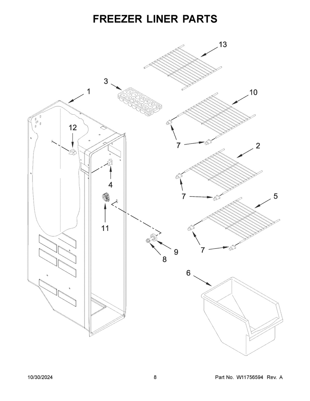 05 - Freezer Liner Parts Diagram and Parts List for WRS312SNHB06  Whirlpool Refrigerator