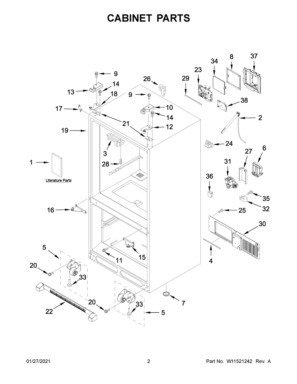 Cabinet Parts Diagram and Parts List for KRFC302ESS03  Whirlpool Refrigerator