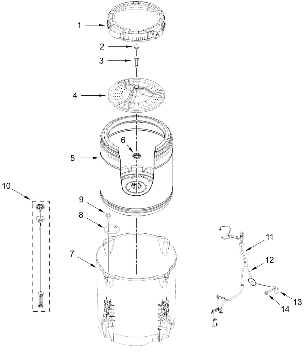 Basket And Tub Parts Diagram and Parts List for MVW7232HW2,MVW7232HC2  Whirlpool Washer
