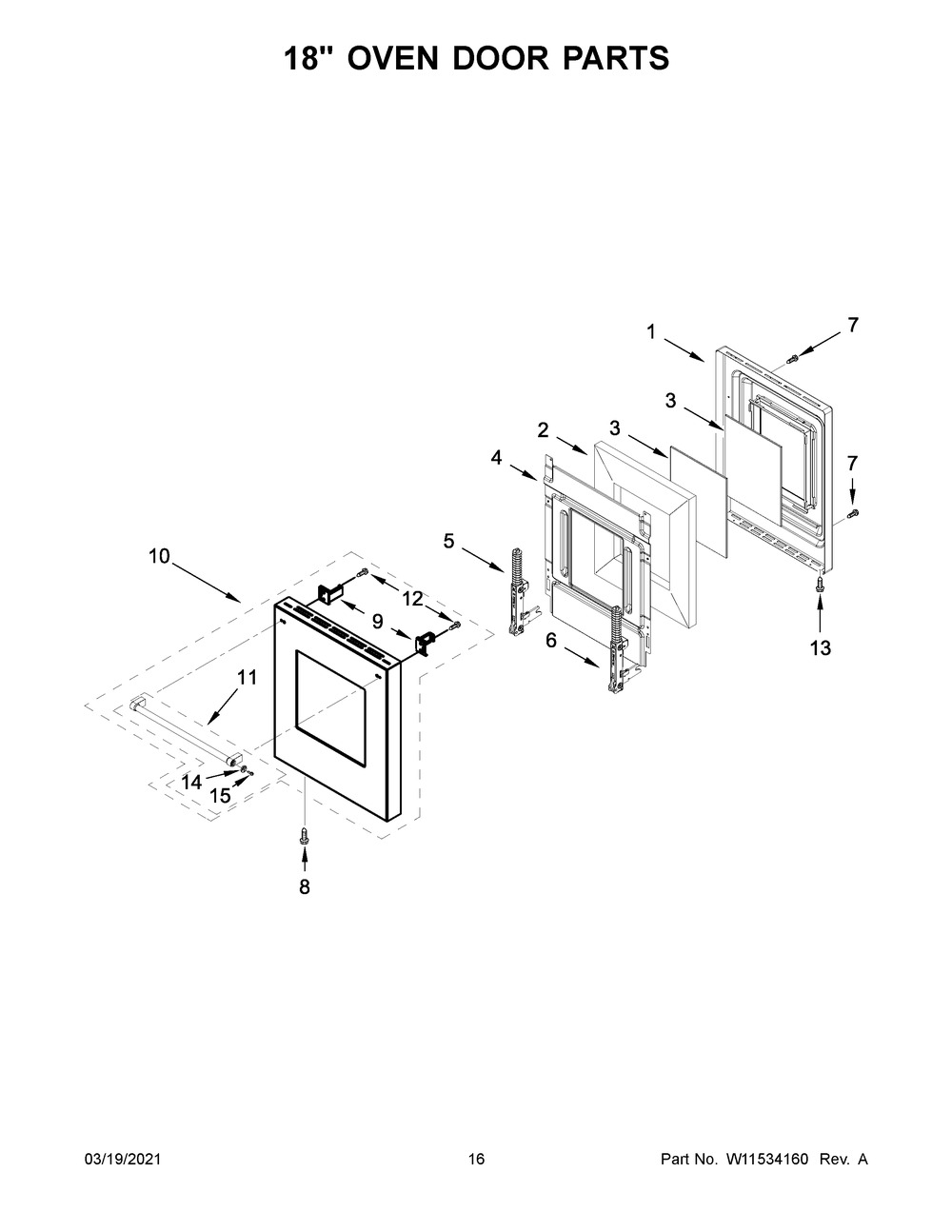 18 Inch Oven Door Parts Diagram and Parts List for KFGC558JMB02  Whirlpool Range