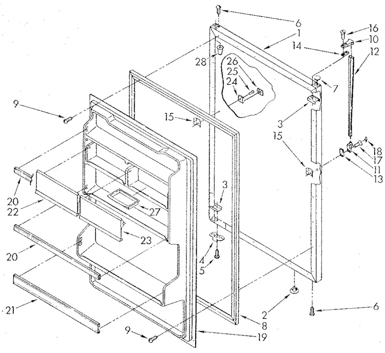 Refrigerator Door Diagram and Parts List for ET18GKXSF02  Whirlpool Refrigerator