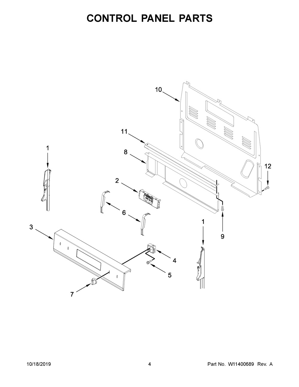 Control Panel Parts Diagram and Parts List for WFE535S0JS0  Whirlpool Range