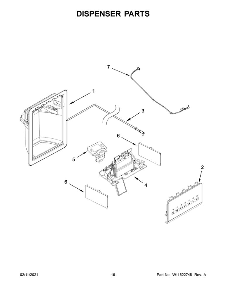 Dispenser Parts Diagram and Parts List for 10650045715  Kenmore Refrigerator