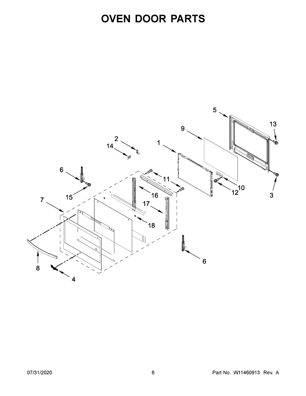 Oven Door Parts Diagram and Parts List for WOS72EC7HS02  Whirlpool Wall Oven