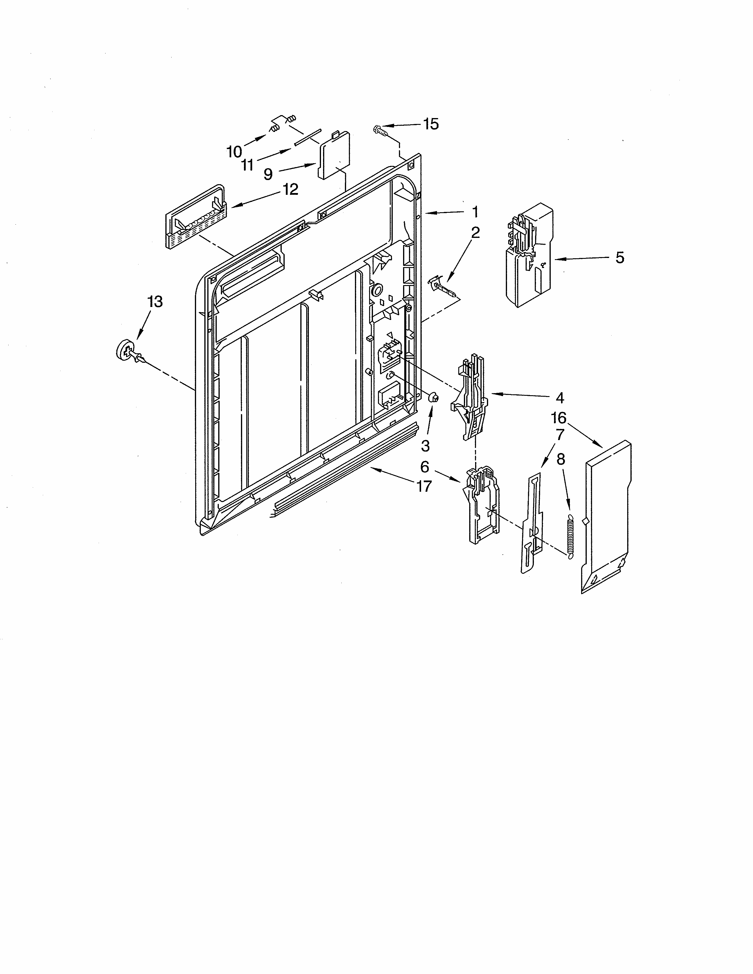 Inner Door Diagram and Parts List for SUD4000HQ1  Whirlpool Dishwasher