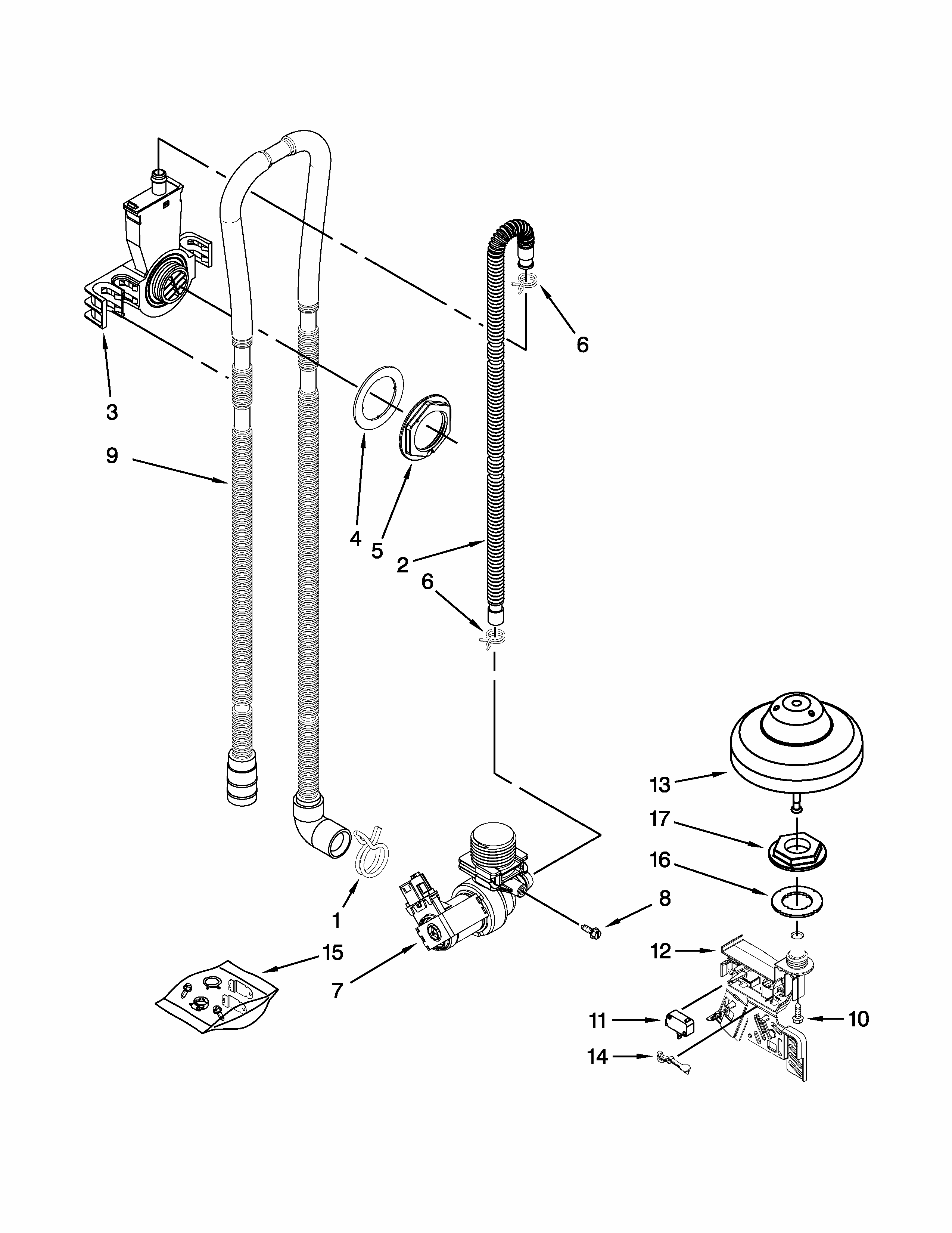 Fill, Drain And Overfill Parts Diagram and Parts List for 66513252K115  Kenmore Dishwasher