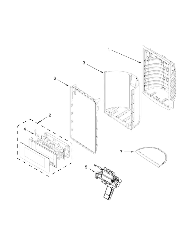Dispenser Front Parts Diagram and Parts List for WRF757SDEE00  Whirlpool Refrigerator
