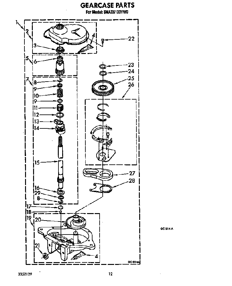 Gearcase Diagram and Parts List for 6MAX5133VW0  Whirlpool Washer
