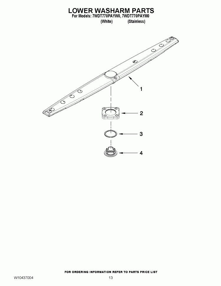 LOWER WASHARM PARTS Diagram and Parts List for 7WDT770PAYM0  Whirlpool Dishwasher
