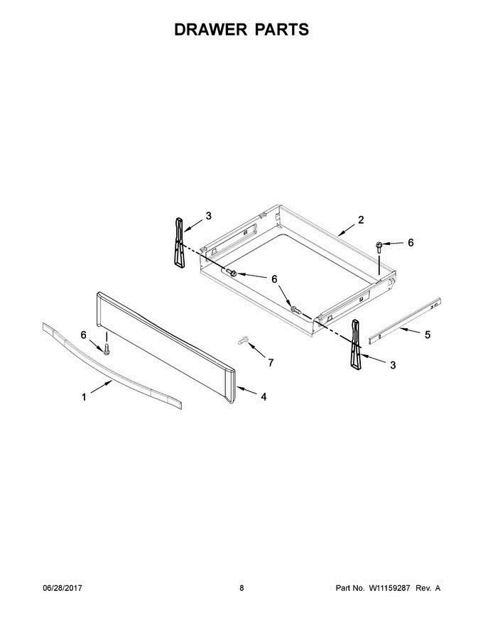 05 - Drawer Parts Diagram and Parts List for YWEE745H0FE1  Whirlpool Range