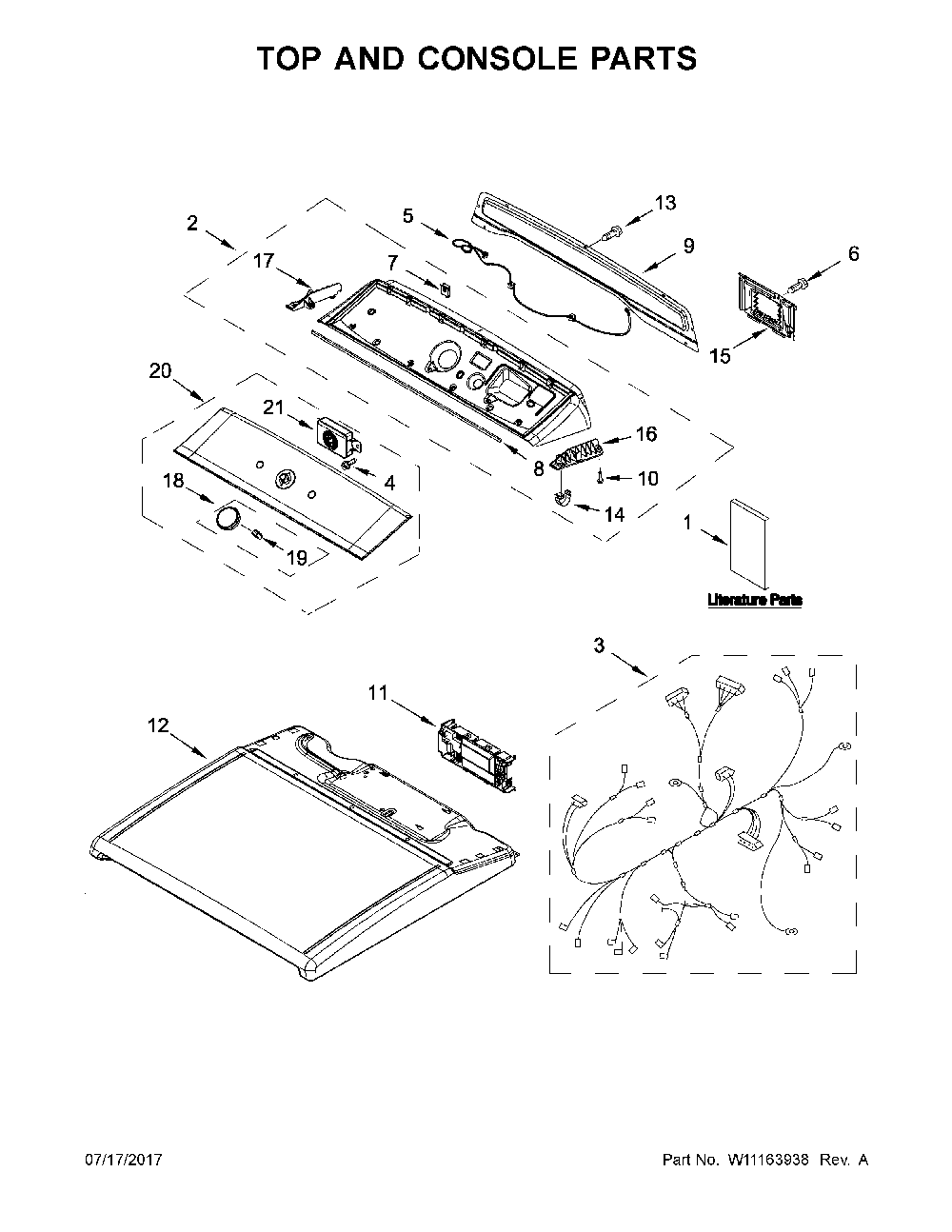 Top and console parts Diagram and Parts List for 11068133414  Kenmore Dryer