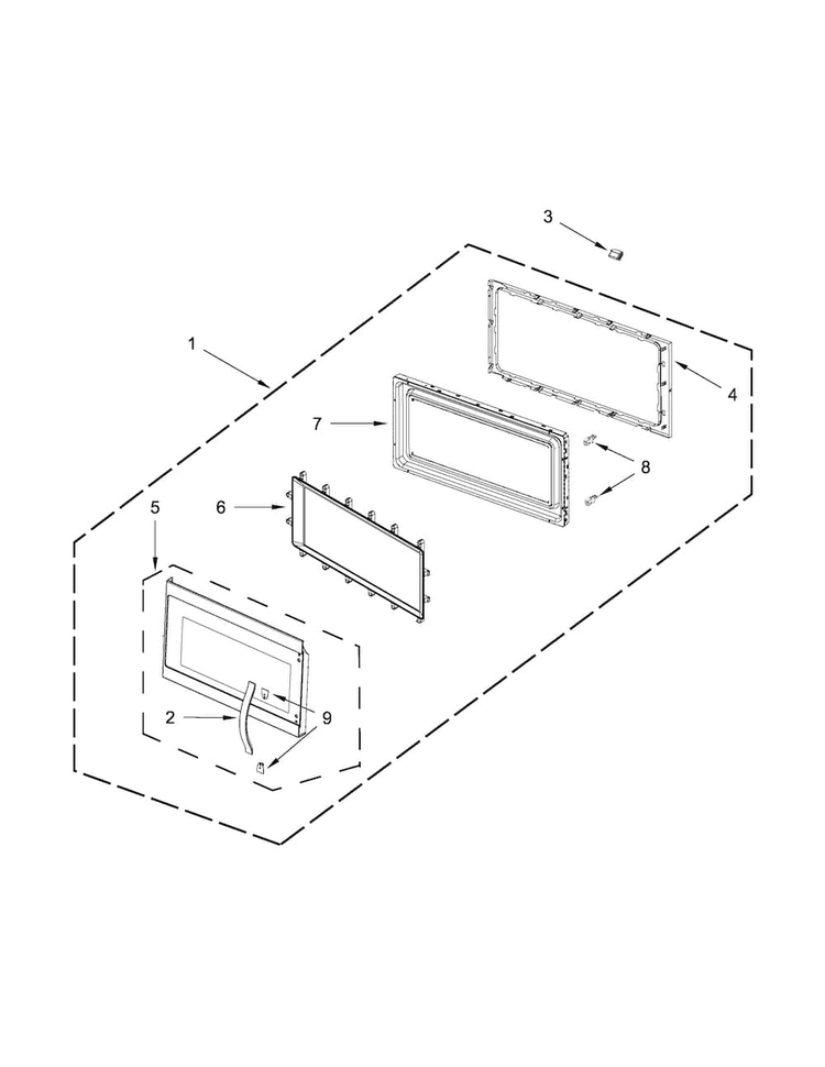 Door Parts Diagram and Parts List for KMHS120EBL2  KitchenAid Microwave