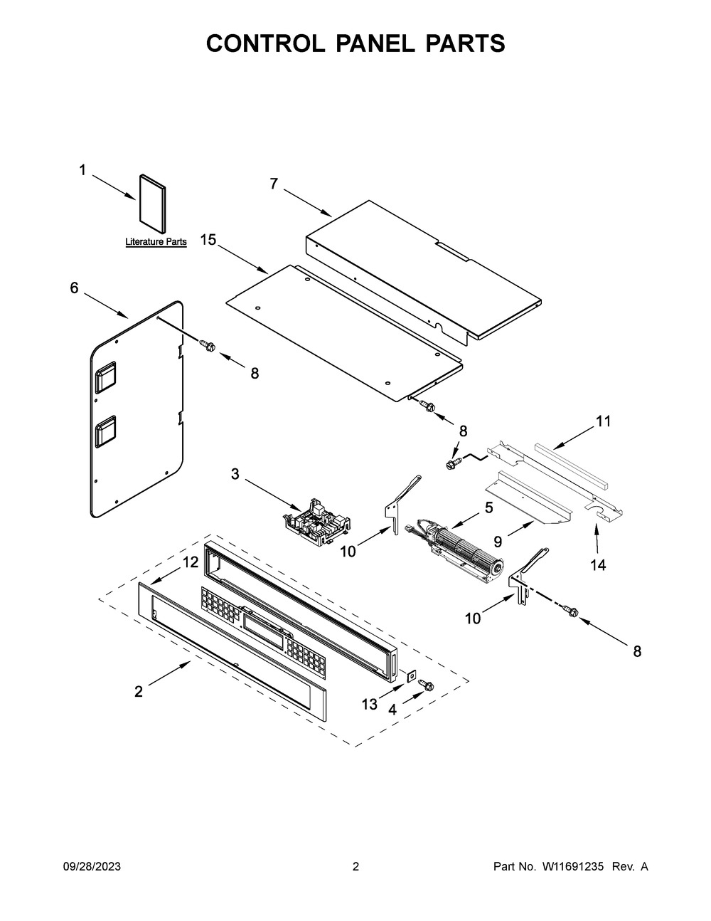 Control Panel Parts Diagram and Parts List for KOCE500ESS23  KitchenAid Microwave Oven Combo