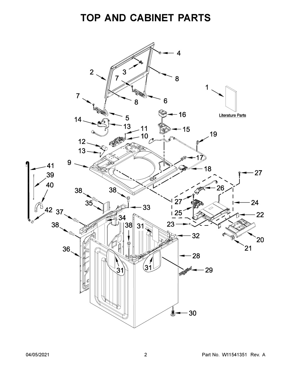 Top And Cabinet Parts Diagram and Parts List for WTW5100HW2  Whirlpool Washer